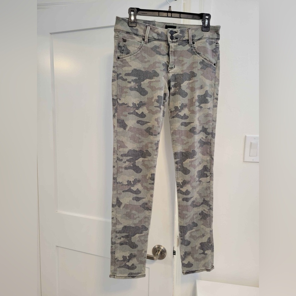 Hudson Jeans Green + brown + black faded Camouflage Collin Skinny Jeans